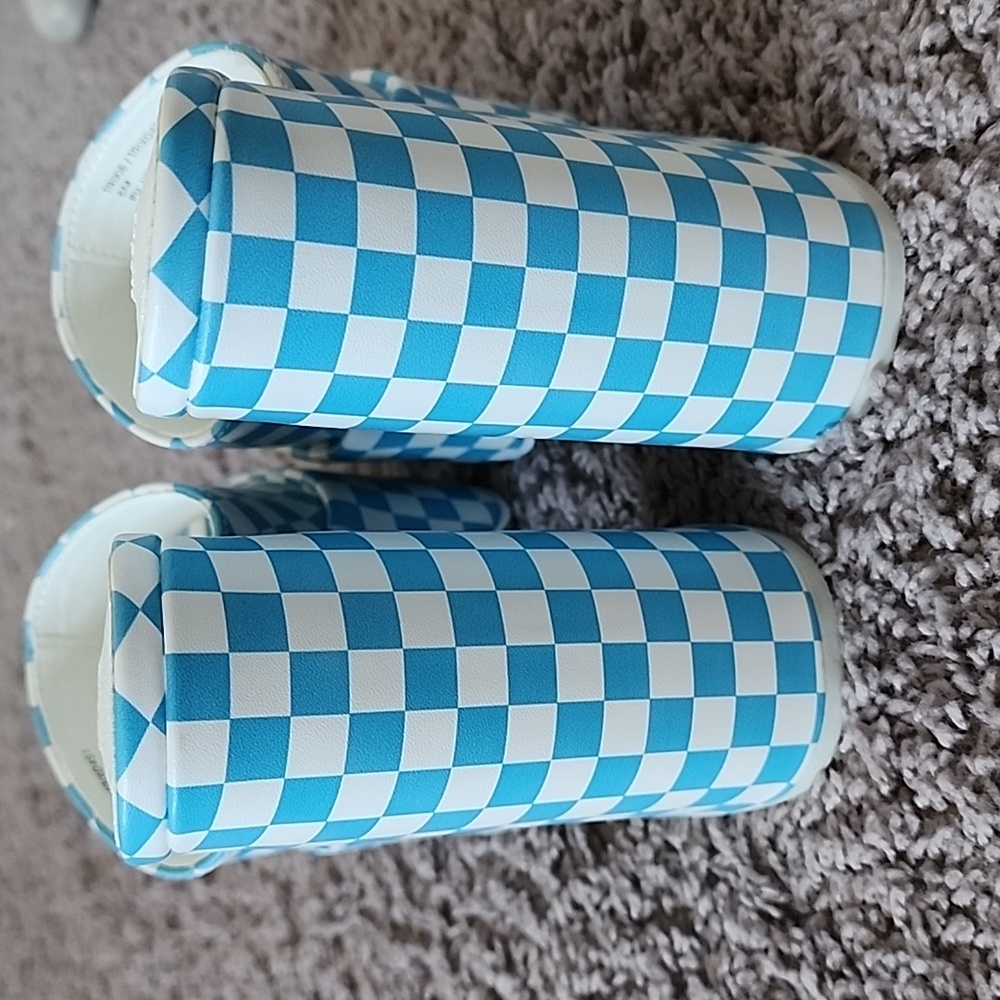 Steve Madden Trixie baby blue/white checkered slip on platform shoes-6 - Picture 5 of 9
